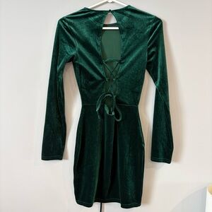 Elegant Green Velvet Dress Backless Tie Up Dress event / party dress